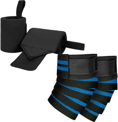 DreamPalace India Combo Set of Knee wrap for Gym Workout and Wrist Band Support Knee Support(Black)