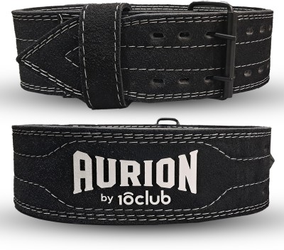 Aurion by 10 Club Leather Gym Belt | Steel Buckle | Weightlifting Gym Belt | 10mm Thick Weight Lifting Belt(Black)