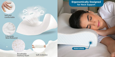 PRATIK MARKETING Memory Foam Abstract Sleeping Pillow Pack of 207(White)