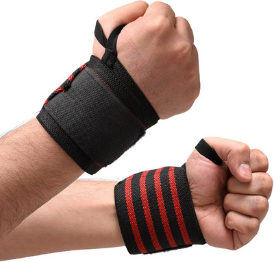 KUBER INDUSTRIES Nylon Wrist Brace with Thumb Loop|Wrist Supporter for Gym|1 Pair|Red & Black Wrist Support
