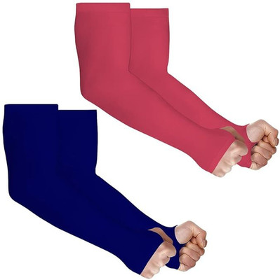 VRUGRA 2 Pairs UV Sun Protection Arm Sleeves with Thumb hole for Summer Elbow Support