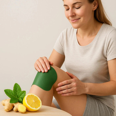 VR Bright Lite Knee Pain Relief Patches Pack of 10 | Wormwood & Ginger Herbal Formula Knee Support(Green)