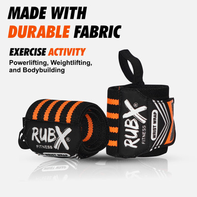 RUBX Premium Adjustable Wrist Wrap for Weightlifting, With Thumb Loop,Unisex (Orange) Wrist Support