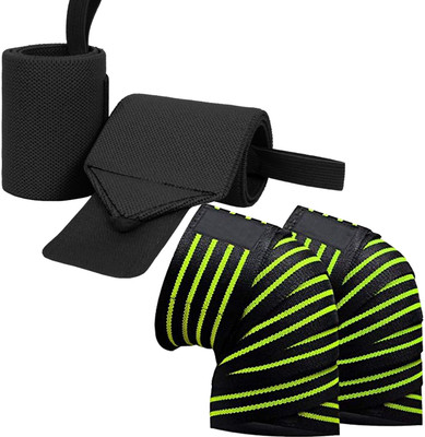 DreamPalace India Combo Set of Knee Support, Wraps for Gym Workout and Wrist Band Support Knee Support(Black)