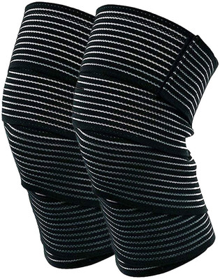 DreamPalace India Weight Lifting Knee Wraps Heavy Duty Elastic Compression Support for Gym Power Knee Support(Black)