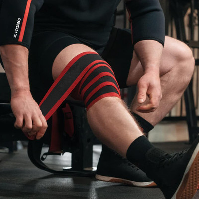 KOBO Weight Lifting Knee Wraps Heavy Duty Elastic for Squats Gym Workout (2 Meter) Knee Support(Black)