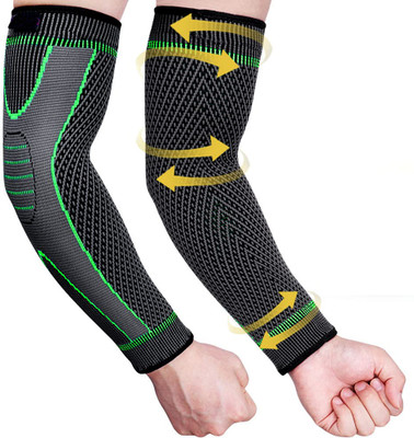 Leosportz full sleeves elbow support for compression Elbow Support(Black, Green)