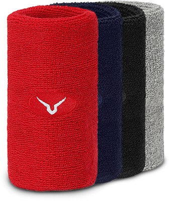 Invincible Wristband Sweatbands - 5 Inch, Pack of 4 for Active Style and Maximum Absorption Wrist Support(Red, Blue, Black, Grey)