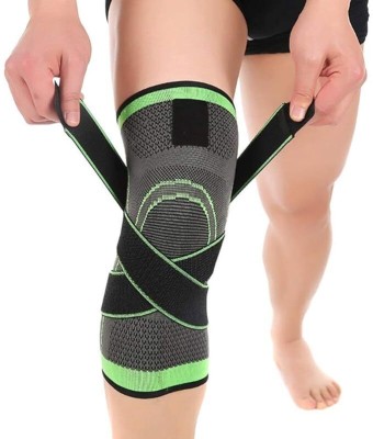 HOOLI Adjustable Comfort Knee Support Cap Men Women Pain Fitness Gym Knee Support(Black, Green)