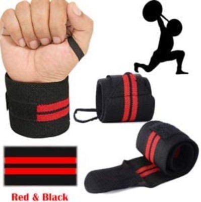 riyafitness Hand Band with Adjustable Size Strap & Thumb Loop for Gym-1 PAIR Wrist Support(Red)