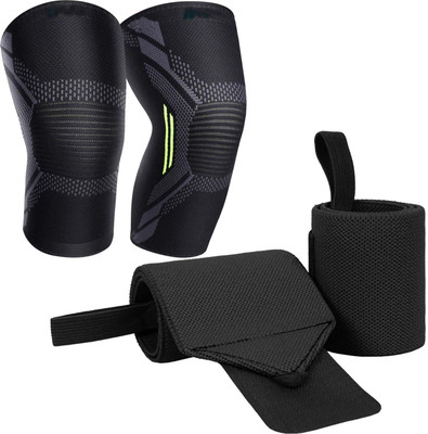 GymWar Combo Set of Gym Knee Support and Wrist Support for Fitness Knee Support(Black)