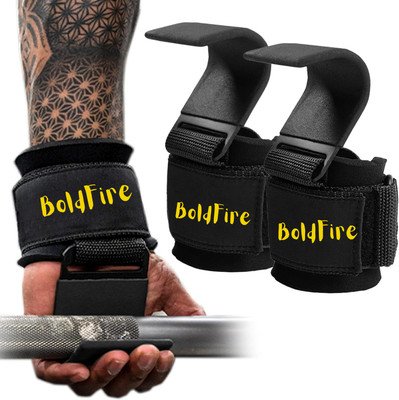 BoldFire Weight Lifting Hooks Gym Training Padded Straps Hand Bar Weight Lifting Bar(Black)