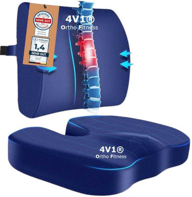 4V1 ™ Memory Foam Lumbar Pillow and Seat Cushion Combo, Coccyx Support & Backrest -1 Back / Lumbar Support(Blue)