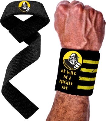 Muscleape Black Super Strong Lifting Straps With Wrist Wraps. Wrist Support