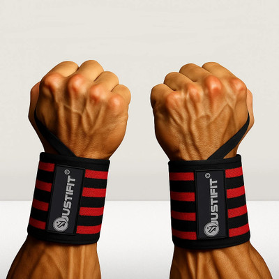 JUSTIFIT Professional Wrap Band Strap for gym fitness Wrist support weight lifting-1 Pair Wrist Support(Red)