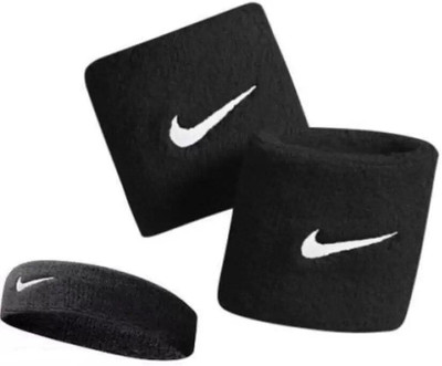 GYMGALAXY Non-Slip Exercise Workout Cotton Headband and Wrist Band for Men and Women Head Support(Black)