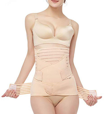 MOHAK 3 in 1 Postpartum Belly Wrap Support Recovery Belt - Belly Band for Postnatal Abdominal Belt(Beige)
