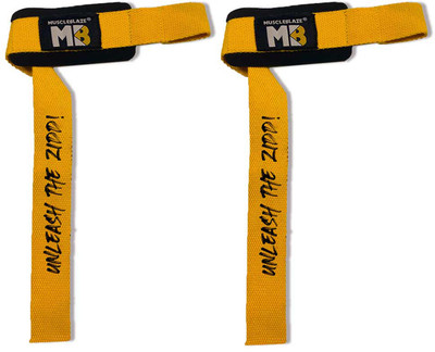 MUSCLEBLAZE Weight Lifting Strap (UNLEASH THE ZIDD!), Wrist Supporter for Gym, One Pair Wrist Support(Yellow, Black)