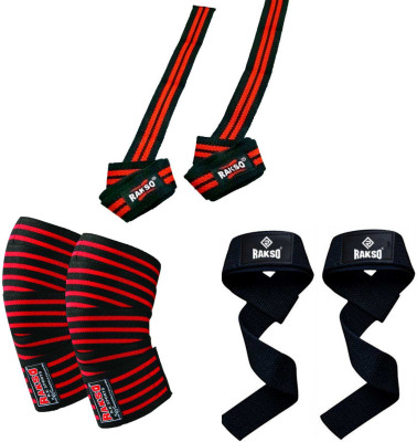Rakso FITNESS Deadlift Strap Wrist Support COTTON WITH NYLON AND KNEE WRAP COMBO Wrist Support