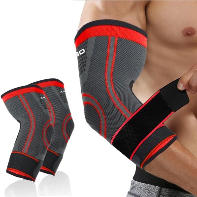 KOBO Elbow Support with Straps Compression Sleeve Brace Arthritis Tennis Elbow Sports Elbow Support(Black)