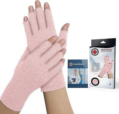 Dr. Arthritis Ladies 3/4 Arthritis Compression Gloves + Doctor Written Handbook Hand Support(Pink)