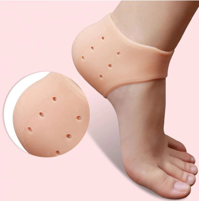 HSV ENTERPRICE Heel Socks Silicone heel protector pain relief Gel Heel anti-Crack Heel Support Heel Support(Beige)