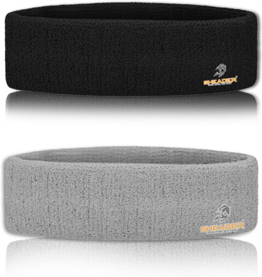 SHEADER Moisture Wicking Multipurpose Work Out Cotton Headband for Men's & Women's Head Support(Black, Grey)