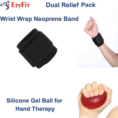 Ezyfit Dual Relief Pack – Wrist Wrap Neoprene Band + Silicone Gel Ball for Hand Therapy Hand Support(Black, Red)