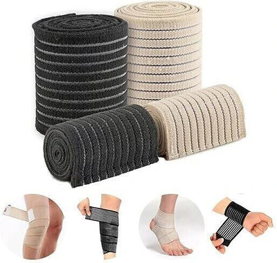 Neat 2PCS Extra Long Elastic Knee Wrap Compression Bandage Brace Support for Legs Knee Support(Beige)
