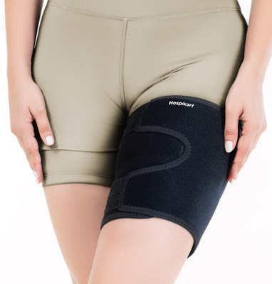 HOSPIKART Adjustable Thigh Support Brace - Hamstring Quad Wrap(Single) Supporter(Black)