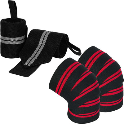 DreamPalace India Combo Set of Knee Wraps & Wrist Band Support Straps for Gym Workout Knee Support(Grey)