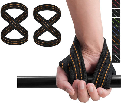 Fitcozi Weight Lifting Straps Figure 8 for Weightlifting and Deadlifting Workout Straps Wrist Support(Black, Orange)
