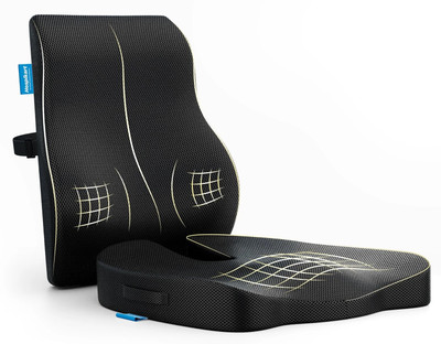 HOSPIKART Memory Foam Backrest & Coccyx Seat Cushion for Office Chair | Back Pain Relief Back / Lumbar Support(Black)