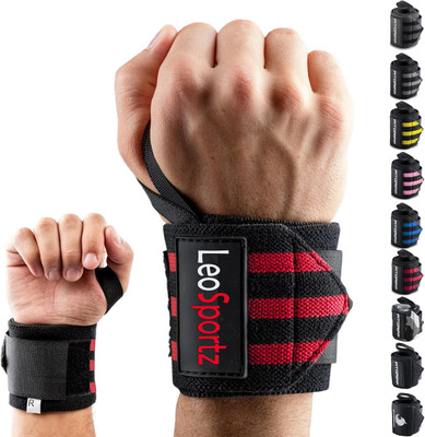 Leosportz Adjustable Pair with Thumb Loop for Weightlifting, Powerlifting, Gym Wrist Support(Red, Black)