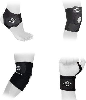 NIVIA Basic Support Combo (Wrist + Elbow + Knee + Ankle), Pack Of 4 Supporter(Black)