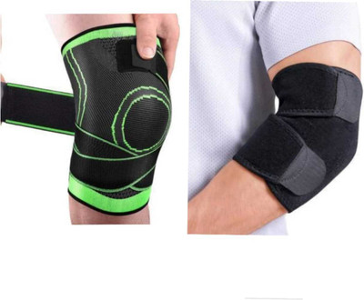 GYMGALAXY Combo knee support & Elbow support,(black),pack of 2 Knee Support(Green, Black)