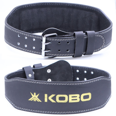 KOBO Weight Lifting Belt Gym Fitness, Natural Genuine Leather 4”, 8 Adjustable Holes Back / Lumbar Support