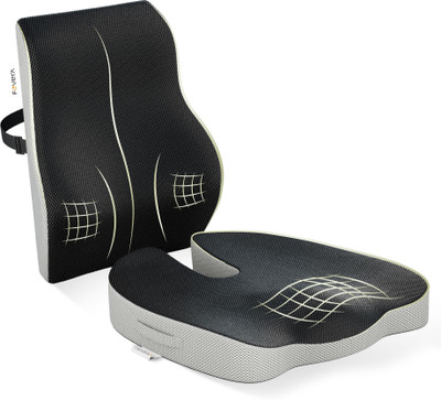 FOVERA Memory Foam Tailbone Pain & Back Support Seat Cushion Combo for Chair, Back / Lumbar Support(Black, Grey)