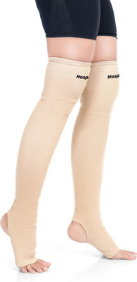 HOSPIKART Varicose Veins Compression Stockings Above Knee for Men & Women (XXL, 1 Pair) Knee Support(Beige)