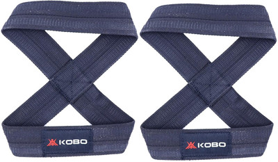 KOBO Figure 8 Lifting Straps – Rubber & Cotton Grip Support for Deadlift & Powerlifts Wrist Support(Black)