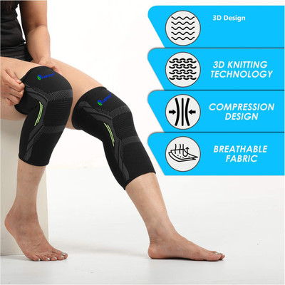 JUSTIFIT 2 Pack Brace, Compression Sleeve Unisex, Running,Gym, Hiking Knee Support(Black, Green)