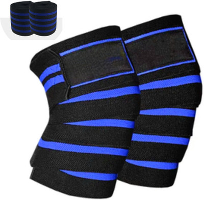 KAVYARA Knee Wraps for Weightlifting -65 IN Compression Knee Brace Support Strap Bandage Knee Support(Blue, Black)