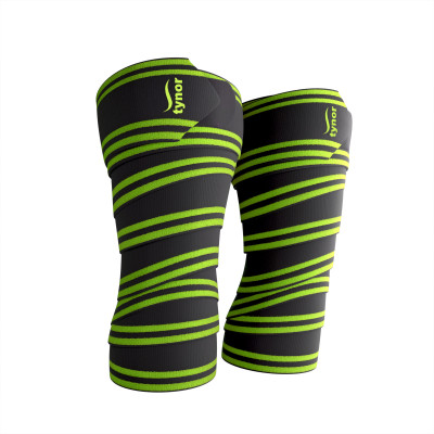 TYNOR Weight Lifting Knee Wrap, Black & Green, Universal, 1 Pair Knee Support