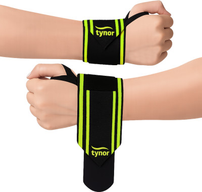TYNOR Wrist Wrap With Thumb Loop, Black & Green, Universal, 1 Pair Wrist Support