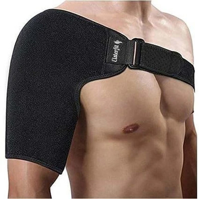elsterfit Shoulder Support Brace With Adjustable Stretch Strap Wrap Belt (Universal) Shoulder Support(Black)
