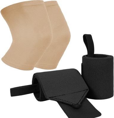 GymWar Combo Set of Knee Support for Pain Relief and Wrist Wrap for Fitness Knee Support(Black)