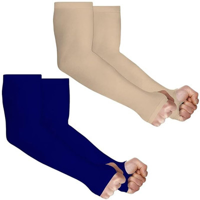 VRUGRA 2 Pairs UV Sun Protection Arm Sleeves with Thumb hole for Summer Elbow Support