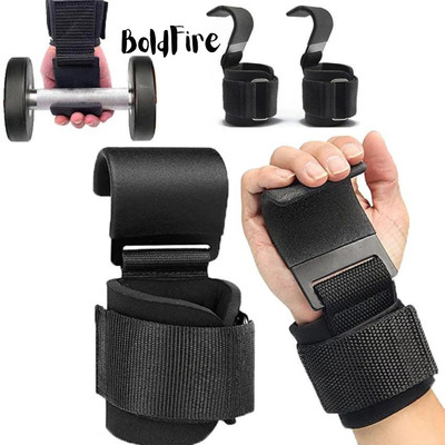 BoldFire Weight Lifting Hooks, Adjustable Lifting Grips for Men and Women Hand Grip Hand Support(Black)
