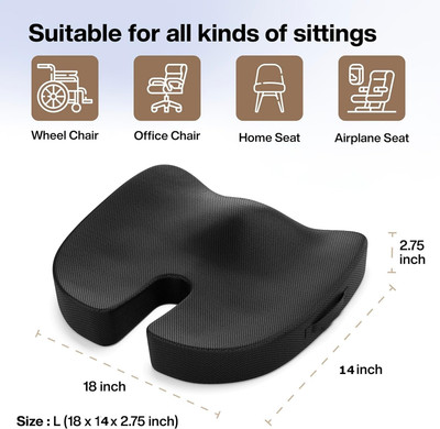 MAITRI ENTERPRISE Orthopedic Non-Slip Seat Cushion for Tailbone&Sciatica Pain Relief Support M47 Posture Corrector(Black)