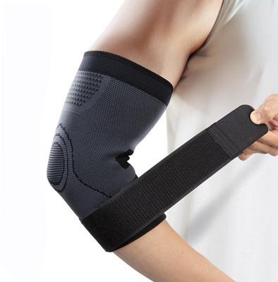 GymWar Adjustable Elbow Brace with Strap for Compression Sleeves Elbow Support(Grey)